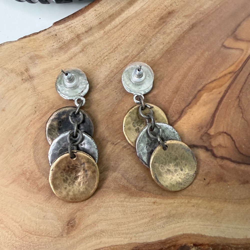 Unbranded Drop Earrings Womens Mixed Metal Hammered Disc Bohemian OS - Picture 3 of 3
